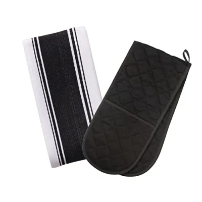 Image of Dexam Love Colour Tea Towel &amp; Double Oven Glove Set True Black