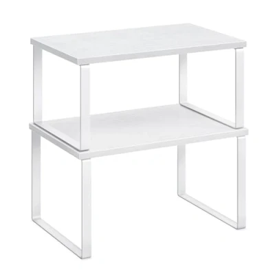 Image of SONGMICS Kitchen Cupboard Organisers, Set of 4 Counter Storage Shelves, Stackable, Expandable Spice Racks, Metal and Engineered Wood, Cloud White Snow KCS027W01