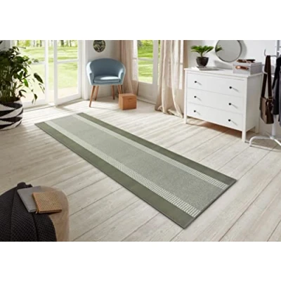 Image of Hanse Home Rug Runner Band 80 x 250 cm Carpet Soft Short Pile Modern Design for Hallway, Bedroom, Children&#039;s Room, Bathroom, Living Kitchen Decorative Green