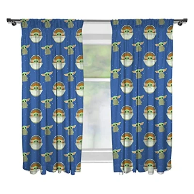 Image of Baby Yoda Curtains Star Wars Mandalorian Night Design Officially Licensed Microfibre Pleated 66&quot; Wide x 54&quot; Drop
