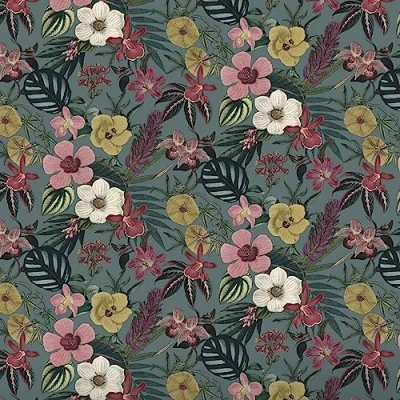 Image of SOPHIE LAURENCE Floral Orchid Wallpaper Pink Yellow Exotic Tropical Palm Leaves Smooth Textured, Washable, Strippable Paste The Paper Feature (Teal, Full Roll)