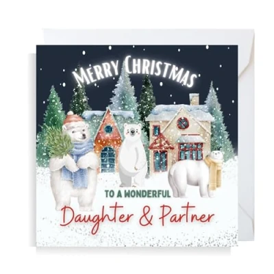 Image of Second Ave Daughter &amp; Partner Christmas Polar Bear Square Xmas Holiday Festive Greetings Card