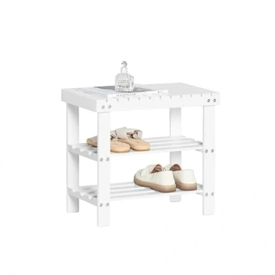Image of SoBuy® Bamboo 2 Tiers Shoe Rack Bench, Bathroom Shelf, 50cmx29cmx46cm, White, FSR02 K W