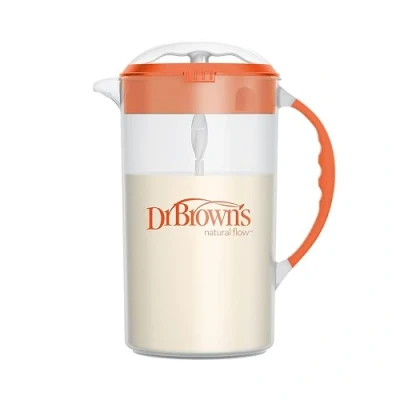Image of Dr. Brown&#039;s Baby Formula Mixing Pitcher with Adjustable Stopper, Locking Lid, &amp; No Drip Spout, 32oz, BPA Free, Orange