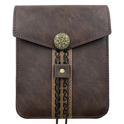 Image of HiiFeuer Vintage Medieval Faux Leather Belt bag, Retro Middle Ages Pouch Waist Portable Side Pack For LARP Ren Faire (Brown A)