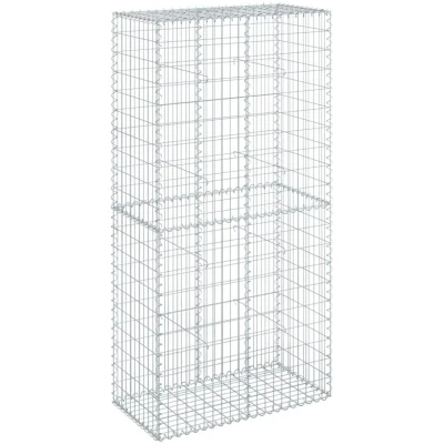 Image of vidaXL Gabion Basket with Cover 100x50x200 cm Galvanized Iron Sturdy Outdoor Retaining Wall/Decor/Cage Tool Free Assembly