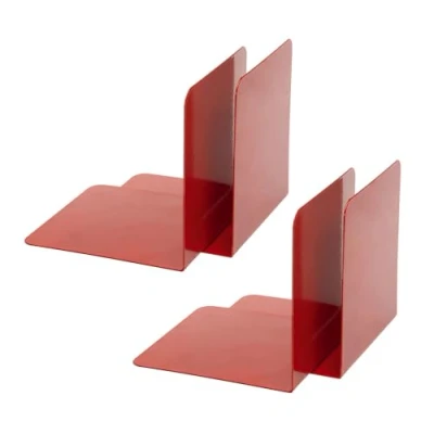Image of ALCO 4302 10 4 Metal Bookends, Pack of 4, Red, 14 x 12.5 cm, for School, Office and Home