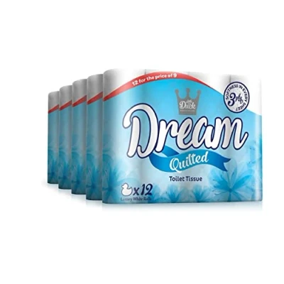 Image of 3 Ply Quilted Toilet Tissues Rolls Super Soft, Strong &amp; Sustainable Bathroom Paper 145 Sheets per Roll 12 White
