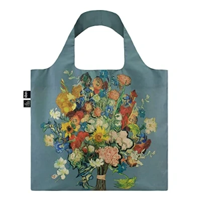 Image of LOQI Vincent Van Gogh VGM 50th Anniversary Bouquet/Flower Pattern Blue Canvas Recycled Bag