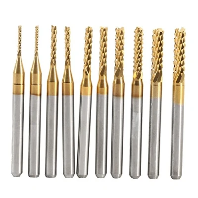 Image of Oumefar 10Pcs End Mill Set 1mm 1.5mm 2mm 2.5mm 3mm High Strength Cemented Carbide CNC Drill Milling Cutter 1/8&quot; Shank Spiral for PCB Machine
