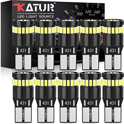 Image of KATUR 194 LED Light Bulb 6000K White Super Bright 168 2825 W5W T10 Wedge 24 SMD 3014 Chipsets Replacement Bulbs CANBUS Error Free for Car Dome Map Door Courtesy License Plate Lights (10pcs,White)