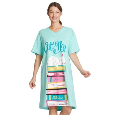 Image of Hatley Women&#039;s Sleepshirt Night Shirt, Kitty Cat Book Club, One Size