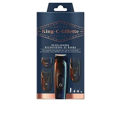 Image of King C. Gillette Men&#039;s Beard Trimmer Kit, 1 Head, 3 Adjusting Combs, Brush, Charger, Electric Razor, Gift Idea Professional Kit