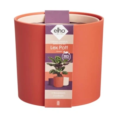 Image of elho Lex Pott set of 3 Plant Pots Indoor 100% Recycled Plastic Ø 11, 13 and 14 cm Red/Coral Red