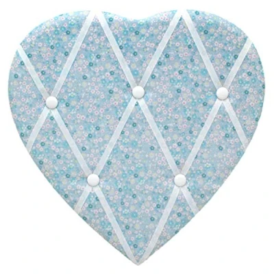 Image of Blue Ditsy Floral Fabric Heart Padded Memo Notice Pin Board Photo Holder Display