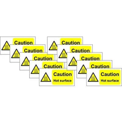 Image of Caution Hot Surface Safety Sign Self Adhesive Sticker 100mm x 50mm (Pack of Ten)