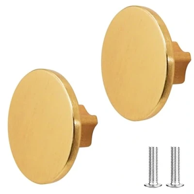 Image of Decoranddecor Vesta 40mm Round Kitchen Cabinet Furniture Knob Zinc Alloy (2 Pack, Brushed Gold)
