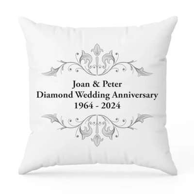 Image of The Gift Experience Personalised Diamond Anniversary Pillow Cushion With Insert, Home Decor, 60th Wedding, Gifts