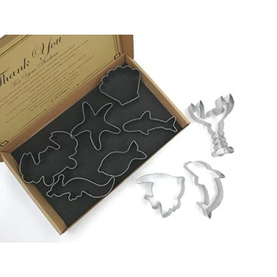 Image of JOKUMO Sea Creatures Cookie Cutters Set 9PC High Grade 430 Stainless Steel Fish, Dolphin, Crab, Starfish, Shark, Horse, Lobster, Angel Shell