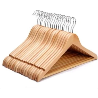 Image of KARAN KING Coat Hangers Set 20 Pack Wooden For Clothes Round Trouser Bar and Shoulder Notches Strong Suits, Trousers, Shirts &amp; More (Pack of 20)