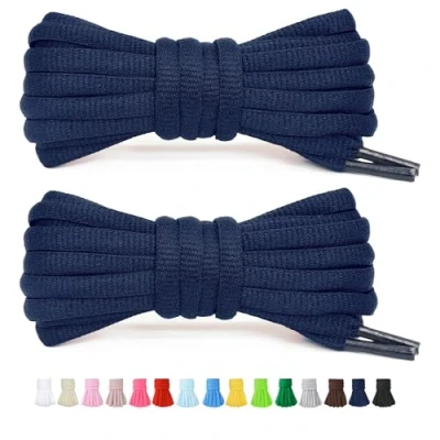 Image of Stepace 1/4&quot; Oval Athletic Shoelaces [2 Pairs] 39&quot; 63&quot; in 12 Colors Half Round Shoe Laces for Sneakers Navy Blue 120