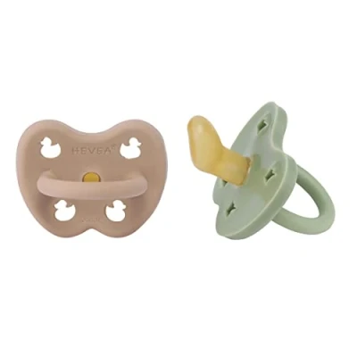 Image of HEVEA Natural Rubber Pacifier Orthodontic 3 36 Months Hygienic One Piece Design for Newborns to Toddlers, BPA Free, Soft &amp; Durable 2 Pack (Tan Beige Moss Green)