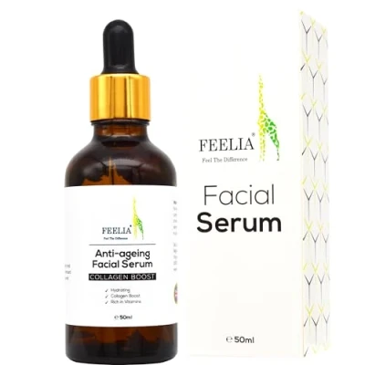 Image of Feelia Anti ageing Facial Serum, Collagen Boost, With Rosehip, Passion Fruit seed, Argan, Red Rasberry, Natural Light Formula, Rich in Vitamins A, C, E, Hydrates &amp; Softens Skin 50ml