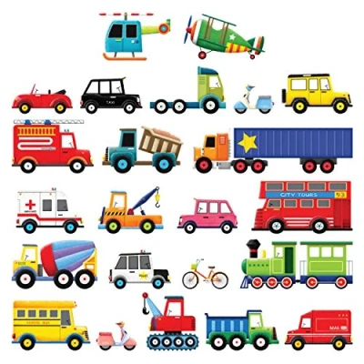 Image of DECOWALL DS 8004 Transports (Small) Kids Wall Stickers Decals Peel and Stick Removable for Nursery Bedroom Living Room Art murals Decorations