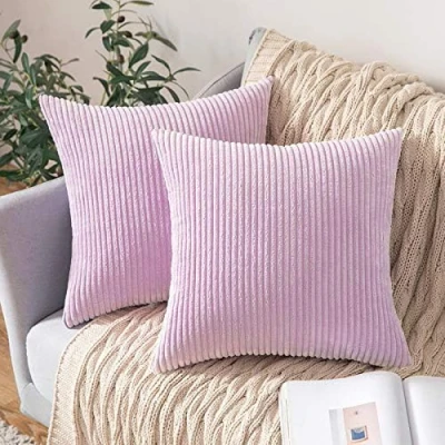 Image of MIULEE Set of 2 Striped Corduroy Square Throw Pillow Case Soft Cushion Covers Sham Home for Sofa Couch/Bedroom Decorative Fluffy Large Pillowcases 18x18 Inch 45x45cm Violet