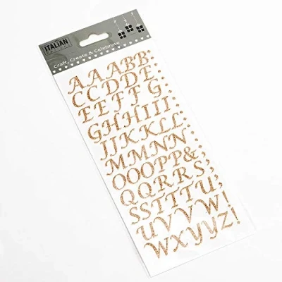 Image of 15mm Script Rose Gold Glitter Self Adhesive Alphabet Sticker Letters Craft Embellishment