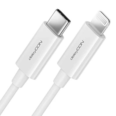 Image of deleyCON 1m (3.28 ft.) USB C to Lightning 8 Pin Charging &amp; Data Cable Ultra Fast MFi Certified Compatible with Apple iPhone 14 13 12 11 Pro Max Mini Power Delivery White