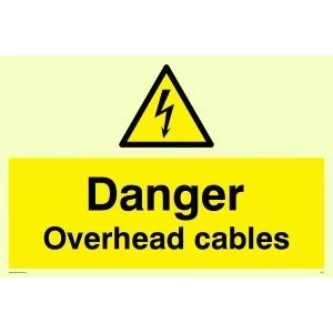 Image of Viking Signs WE73 A6L PV &quot;Danger Overhead Cables&quot; Sign, Photoluminescent Sticker, 100 mm H x 150 W