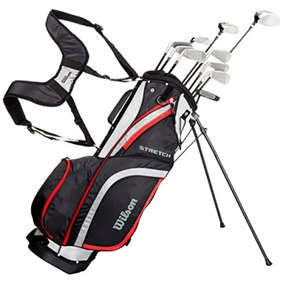 Image of Wilson Amazon Exclusive Beginner Complete Set, 10 golf clubs with stand bag, Men&#039;s (right hand), Stretch XL, Black/Grey/Red, WGG157551