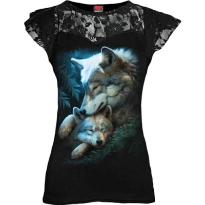 Image of Spiral Mother&#039;s Love Lace Layered Cap Sleeve Top Black L