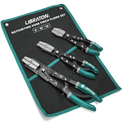Image of LIBRATON Hose Clamp Pliers, 3PCS Ratchet Pinch Pliers Automotive, Tool, Ratcheting Off for Fuel, Flexible, Radiator Hose, with Storage Bag, 8&quot; 10&quot; 12&quot;