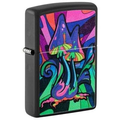 Image of Zippo Black Light Trippy Mushgroom Matte Pocket Lighter
