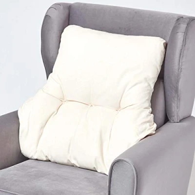 Image of HOMESCAPES Cream Back Support Cushion Thick Lumbar for Armchair, Desk Chair or Sofa Soft 100% Cotton Orthopaedic Posture Cushion, 15cm Deep