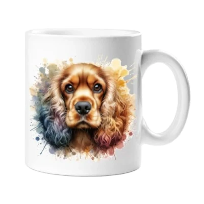 Image of Stag Gallery Cocker Spaniel Dog Watercolour Splash Effect Gift 10oz Ceramic Mug Artistic Colourful Coffee Tee