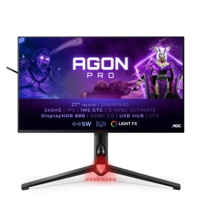Image of AOC AGON AG274QG 27 Inch QHD Gaming Monitor, 240hz, 1ms GTG, IPS, HDR 600, G Sync ultimate, Screen Sheild, height Adjust, USB HUb (2560 x 1440 @ HDMI 2.0 / DP 1.4, 3.2)
