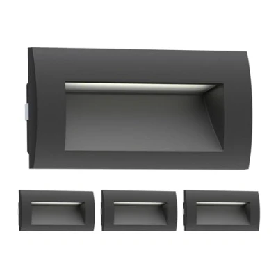 Image of ledscom.de 4 LED recessed Wall Light ZIBAL, Downlight for Outdoors, IP65, Black matt, 140 x 70mm, 3.3 W, 209lm, Warm White