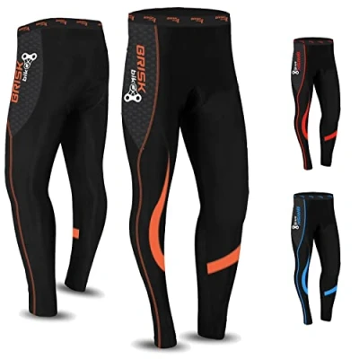 Image of Brisk Bike Cycling Trousers Men Padded with Cool Gel Padding Inside Tights Breathable and Lightweight Pants (UK, Alpha, S, Regular, Orange/Black)