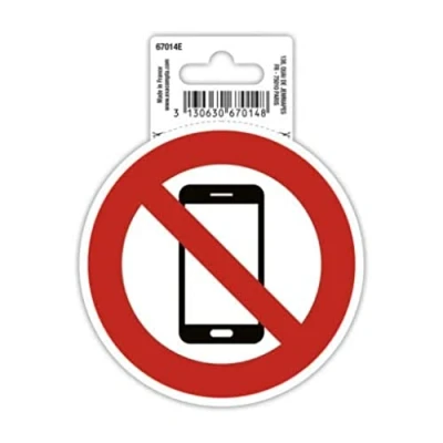 Image of Exacompta Ref 67014E Self Adhesive Company Signage No mobile Phones Sign 10cm in Size Essential for Company, Business &amp; Commercial Needs