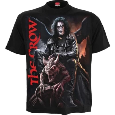 Image of The Crow Gargoyle Front Print T Shirt Black 4XL