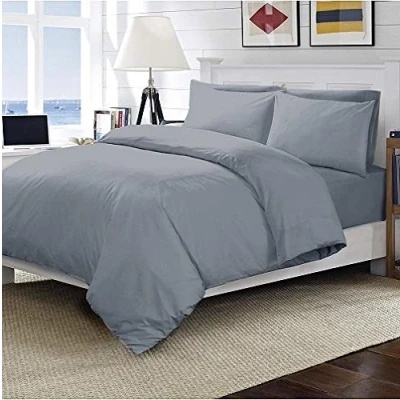 Image of Excellent Quality Single 100% Egyptian Cotton Plain Grey 400TC Duvet Cover Bedding Set Size,