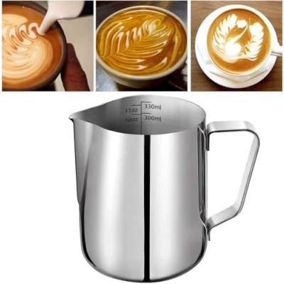 Image of Milk Jug for Coffee Machine,Stainless Steel Frothing Pitcher Cup with Measurement Mark, Jugs Perfect Barista Cappuccino Espresso Making (350ML)