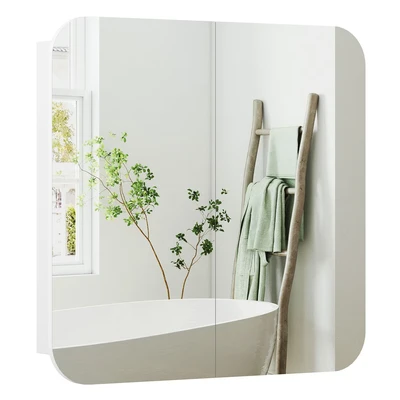Image of HOMCOM Arched Bathroom Mirror Cabinet, Wall Mounted Mirrored Cabinet