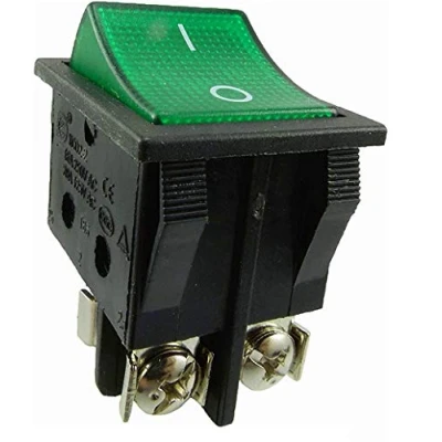 Image of Installation Rocker Switch with Screw Contacts, Device Switch, 2 Pin (4pin) 16 A 250 Black Green Illuminated (1)