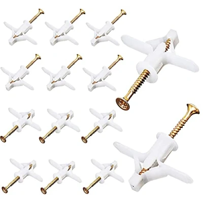 Image of Plasterboard Wall,Plugs and Screws/Wall Fixing Plastic Expansion/Plug Anchor Bolts Anti Rotate Heavy Duty with Countersunk Screws for TV Wall Brackets Hollow Drywall Cavity (White, 50PCS)