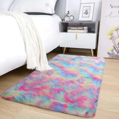 Image of AMEHA Rugs Living Room Bedroom Fluffy Shaggy Area Non Slip Modern Super Soft Thick Pile Plush Carpet Shedding Easy To Clean Rug (Rainbow, 60cm x 110cm)