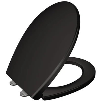 Image of AAN Black Toilet Seat Soft Close Quick Release for Easy Clean Oval Durable Loo Strong UF Top Fix